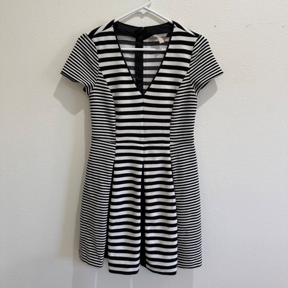 Banana Republic Dresses & Skirts - Banana Republic Womens 6P Black White Striped V-Neck Fit & Flare Mini Dress